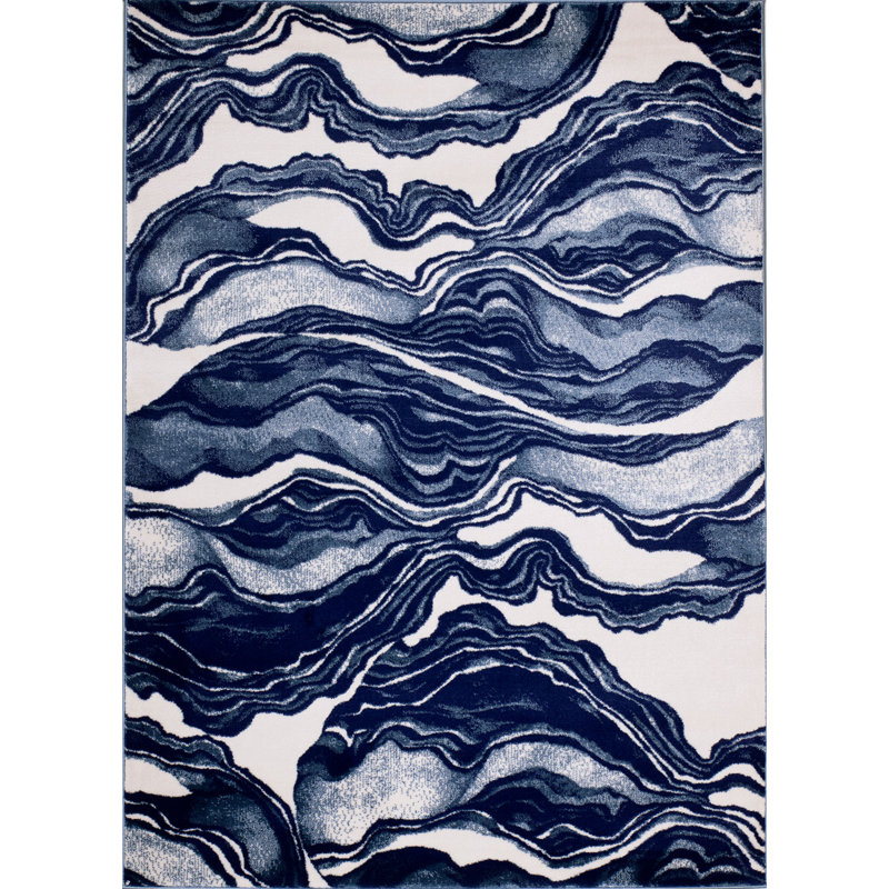 Wrought Studio Cretys Abstract Navy Blue/White Area Rug & Reviews Wayfair
